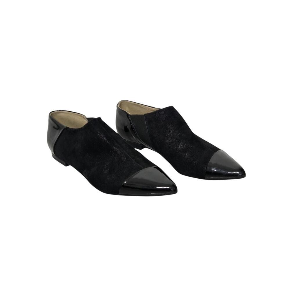 GEOX Respira D RHOSYN Black Shimmer Suede Patent Cap Toe Pointed Flats 37